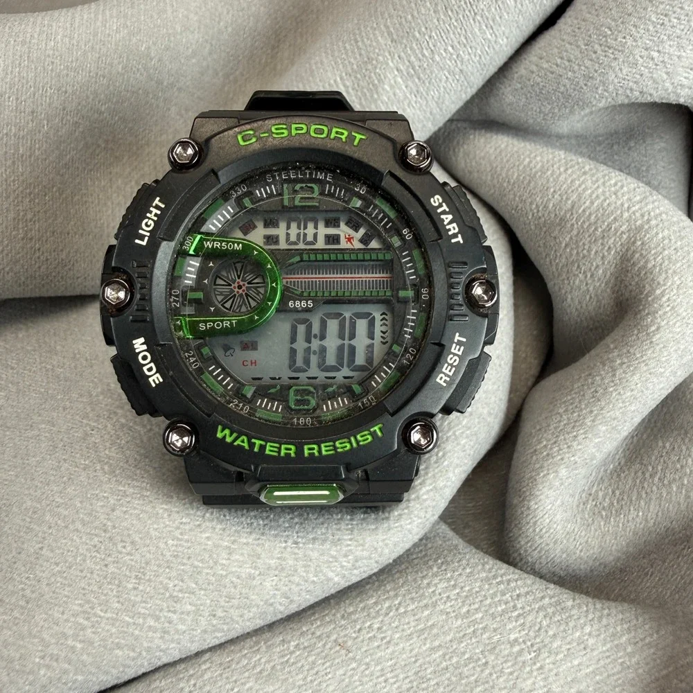 Steeltime C-Sport Digital Watch Mens OS Black Green 6865 Water Resist Tactical